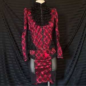 Lip Service Red and Black Gothic Lace Dress